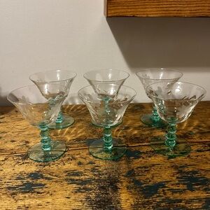 Elegant Green Uranium Stemmed Glasses Set